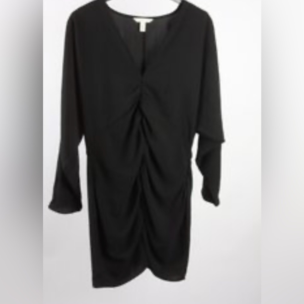 H&M Women's Black Ruched V-Neck Dress  S
